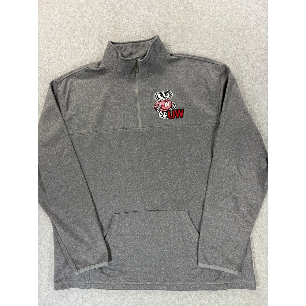 Wisconsin Badgers Stitched Logo 1/4 Zip Campus Pullover (Men's XL) Gray
